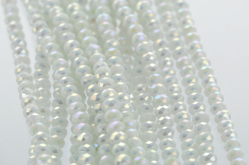 4mm WHITE AB Faceted Glass Crystal Rondelle Beads, full strand, about 100 beads, bgl1057b