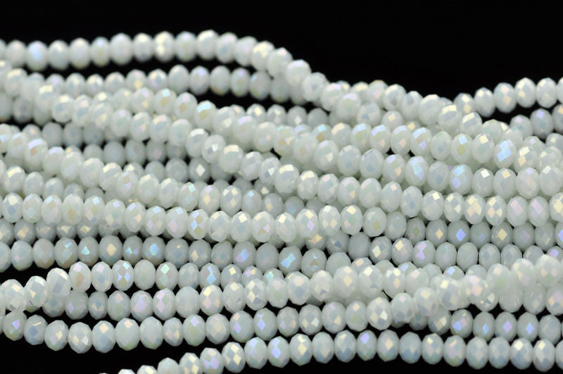 4mm WHITE AB Faceted Glass Crystal Rondelle Beads, full strand, about 100 beads, bgl1057b