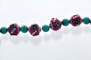 Unique Magenta, Black, Turquoise Indonesian Clay Beads, Crystal Rhinestones and Bali Accents  15mm  pol0091