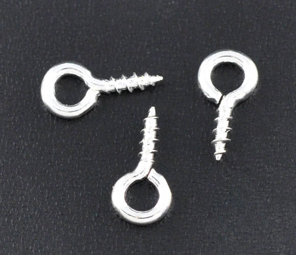 50 Silver Plated Screw Eyes Bails Top Drilled Findings 8mm x 4mm  fin0343a