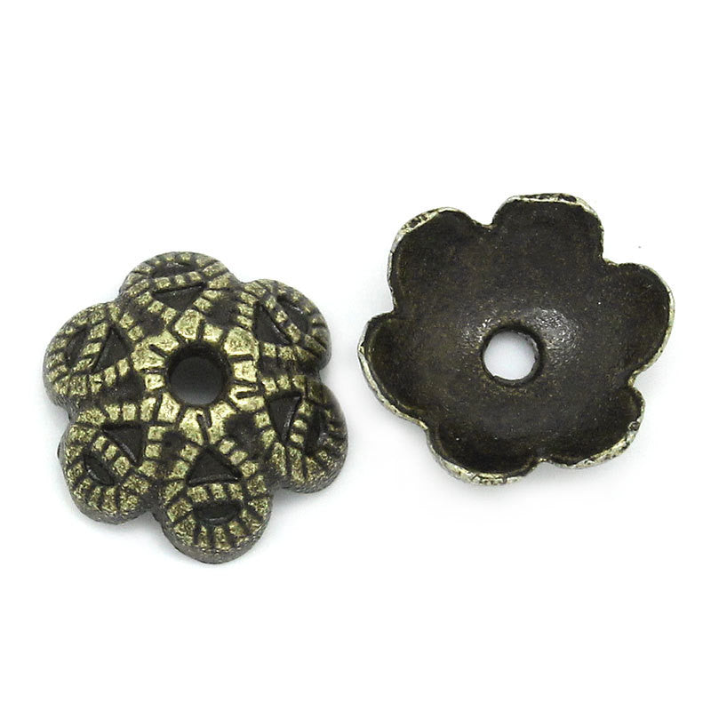 50 Dome BEAD Caps . Antique Bronze Metal 9.5mm fin0098
