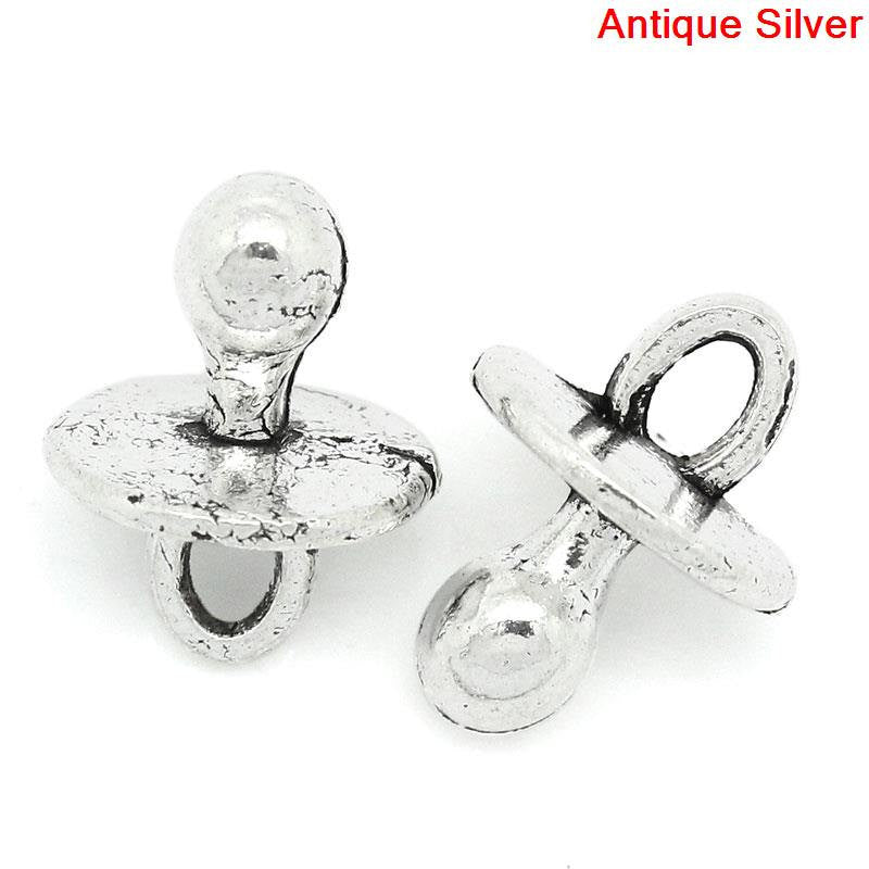 10 Silver Metal BABY PACIFIER Charm Pendants 14mm x 10mm, chs0032