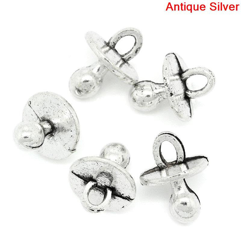 10 Silver Metal BABY PACIFIER Charm Pendants 14mm x 10mm, chs0032