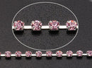 1 yard ( 3 feet ) Rhinestone Cup Chain, 2.5mm, bright silver base metal and pink glass crystals fch0180