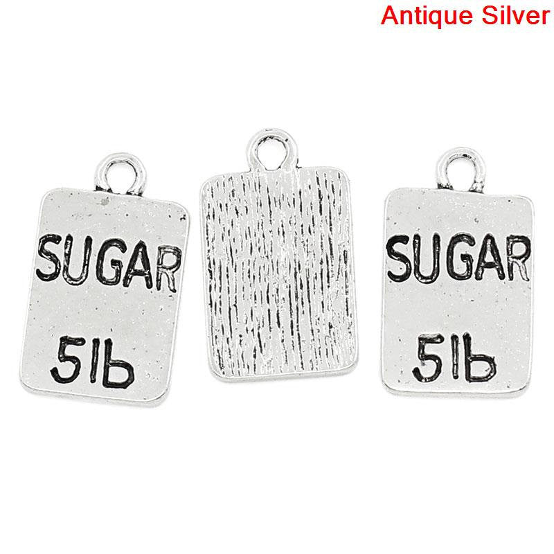 10 Silver Pewter SUGAR BAG Baking Charm Pendants . chs0389