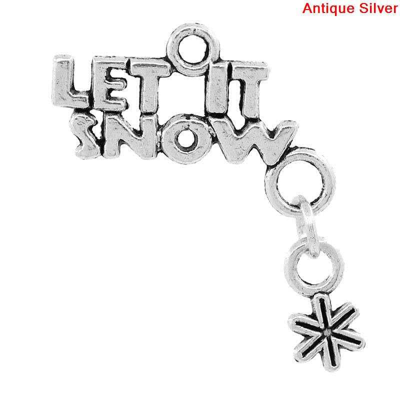 4 Silver Pewter LET IT Snow Snowflake Moveable Charm Pendants chs0664