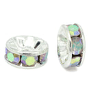 8mm CLEAR AB Coated Rhinestone Crystal Silver Plated Spacer Rondelle Beads . 10 pieces . bme0193