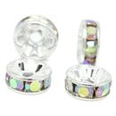 8mm CLEAR AB Coated Rhinestone Crystal Silver Plated Spacer Rondelle Beads . 10 pieces . bme0193