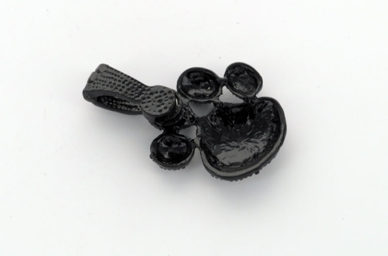 1 Large Pendant, BLACK Rhinestone Paw Print on Gunmetal Base, magnetic clasp bail, removeable cho0058