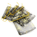50 Organza Bags, black with gold heart and bells, 11cm x 8cm, 4.5" x 3.25"  bag0003