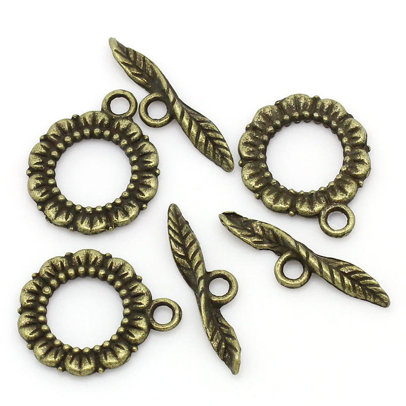 Bronze Tone Metal Toggle Clasps  DAISY Flower  fcl0066