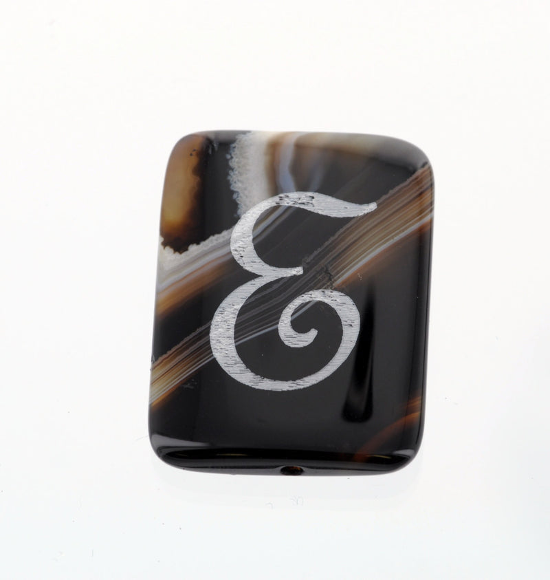 1 Laser Engraved Monogram Focal Bead, BRAZILIAN AGATE GEMSTONE, Custom Letter, 40mm x 25mm gag0157