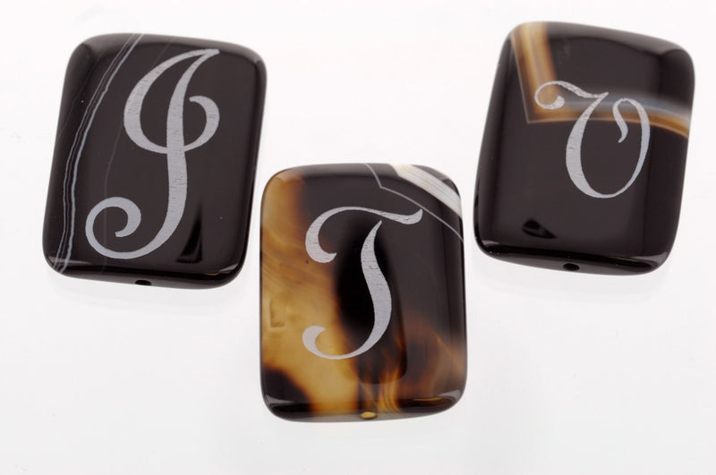 1 Laser Engraved Monogram Focal Bead, BRAZILIAN AGATE GEMSTONE, Custom Letter, 40mm x 25mm gag0157