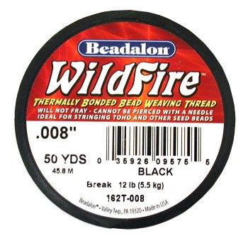 20 yards BEADALON WILDFIRE BLACK Bead Weaving Thread, .008 in, 0.20mm, 12 lb, wir0039