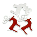 2 Silver Enamel RED REINDEER Christmas Charms Pendants che0204