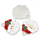 2 Silver Enamel SANTA CLAUS Christmas Charms Pendants che0214