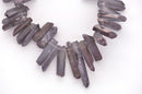 12 Beads, Titanium Coated Crystal Quartz Tusk or Point Beads . genuine gemstones, silvery grey rainbow metallic surface gqz0035