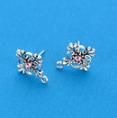 4 pair (8 earrings) filigree antiqued silver with pink rhinestone and bottom loop, post style  fin0329