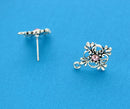 4 pair (8 earrings) filigree antiqued silver with pink rhinestone and bottom loop, post style  fin0329
