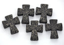 1 Laser Engraved Black Howlite Gothic Cross Pendant Beads, drilled top to bottom, 36mm x 30mm how0426