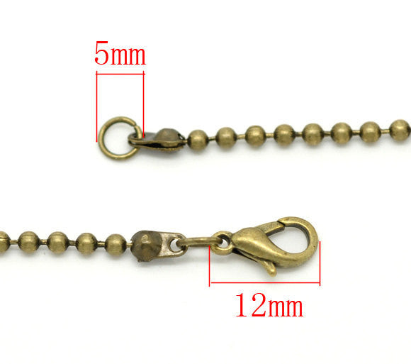 One Dozen (12) Brass Bronze Tone BALL CHAIN Necklaces, lobster clasp, 18" long 2.4mm  fch0087