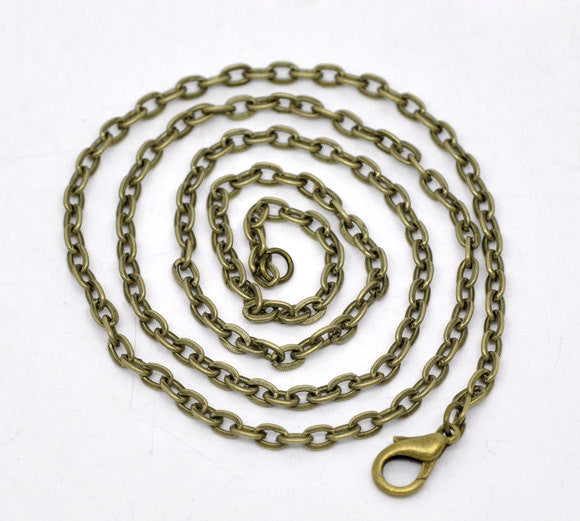 One Dozen (12) Antique Bronze Cable Flat Link Chain Necklaces 4x2mm   16" long  fch0075