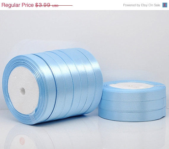 1/2 inch wide Shiny LIGHT Blue Satin Ribbon for Weddings, Scrapbooking, Jewelry Making, Sewing, Gift Wrap . 25 yards rib0009