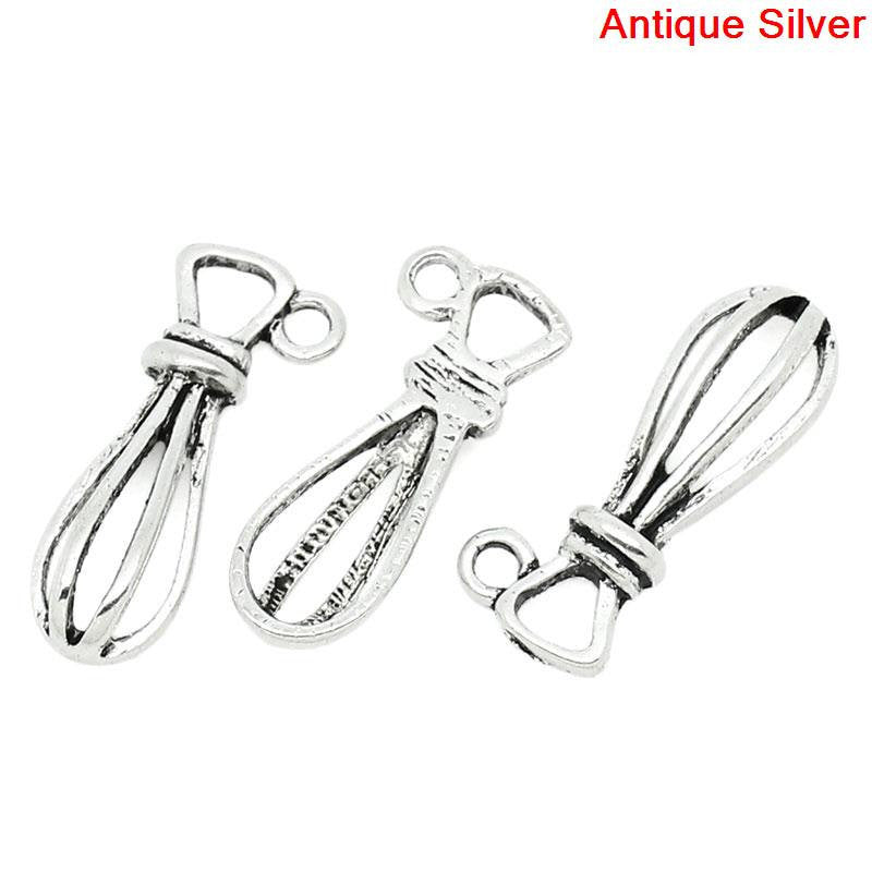 10 Silver Pewter WHISK UTENSIL Baking Charm Pendants chs0616