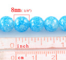 100 Round Glass Beads, turquoise blue and white marbeling, marble pattern, 8mm bgl0681