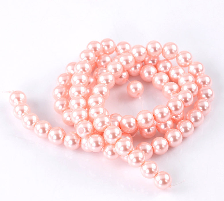 8mm LIGHT Pink Round Glass Pearl Beads . 50 beads . bgl0430