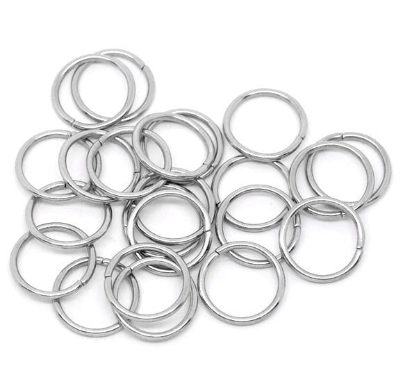 BULK 100 Large Thick Silver Tone Open Jump Rings 14mm x 1.5mm, 15 gauge wire jum0045b