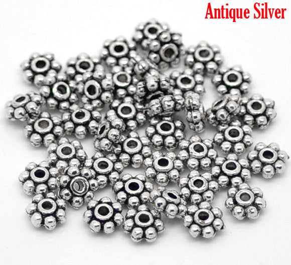 100 Silver Tone Pewter DAISY Spacer Beads  4mm  bulk package bme0128a