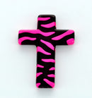 Tiger or Zebra Stripe Print Lucite CROSS beads, Black and hot pink . 4 pc . bac0172