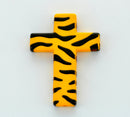 Tiger or Zebra Stripe Print Lucite CROSS beads, Golden yellow and black. 4 pc . bac0204