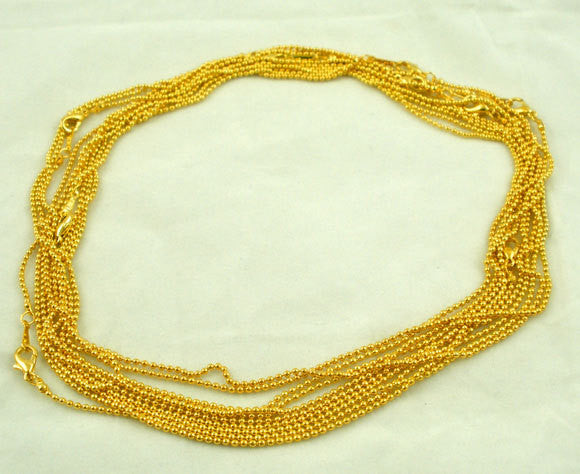 10 Bright Gold Plated BALL CHAIN Necklaces, lobster clasp, 16" long 1.5mm  fch0084