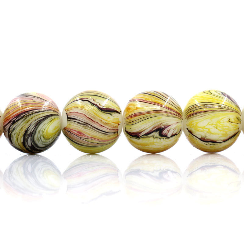 12mm Yellow, Pink, White and Black Striped Glass Beads . 30 beads . bgl0265