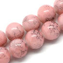12mm Rose PINK and BLACK Swirl Marble Glass Beads . 30 beads . bgl0263