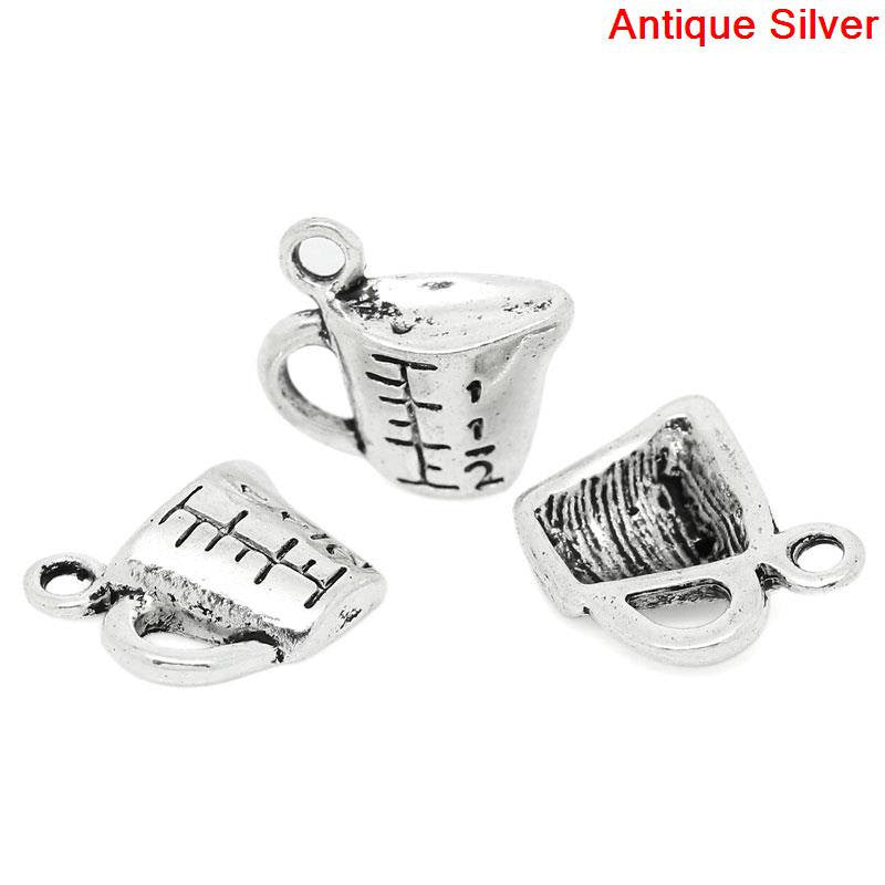 10 Silver Pewter MEASURING CUP Baking Charm Pendants  Chs0502