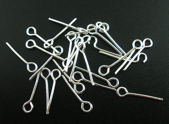 500 Silver Plated Eye Pins Findings 0.7x14mm Wholesale bulk package 21 gauge wire 0.5" long . Pin0035b