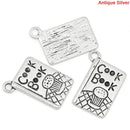 6 Silver Pewter COOK BOOK Baking Charm Pendants chs0628