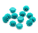 10 Resin Flower Cabochons, Chrysanthemum Mum . TURQUOISE BLUE TEAL  .  16mm  cab0125
