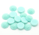10 Resin Flower Cabochons, Chrysanthemum Mum . LIGHT TURQUOISE BLUE .  15mm  cab0150