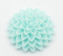 10 Resin Flower Cabochons, Chrysanthemum Mum . LIGHT TURQUOISE BLUE .  15mm  cab0150