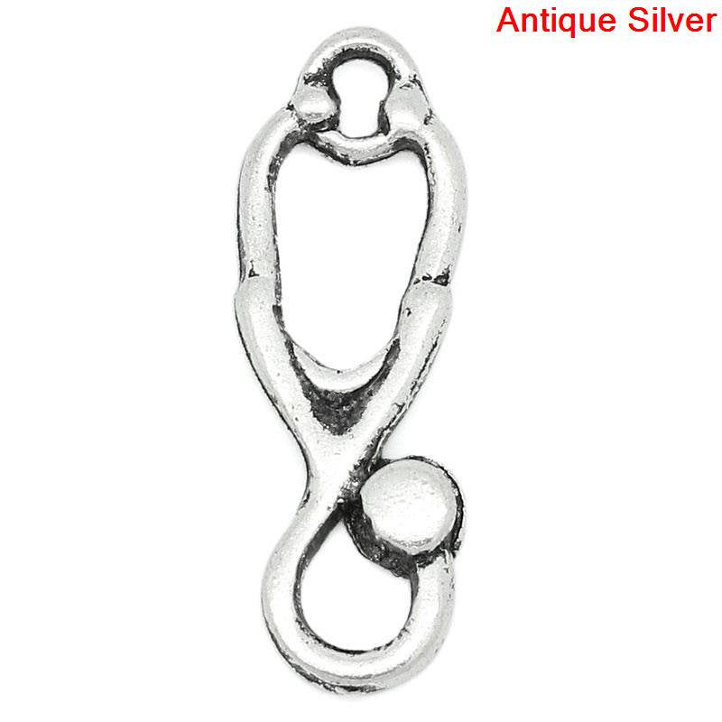 10 Silver Tone STETHOSCOPE Charm Pendants   chs0214