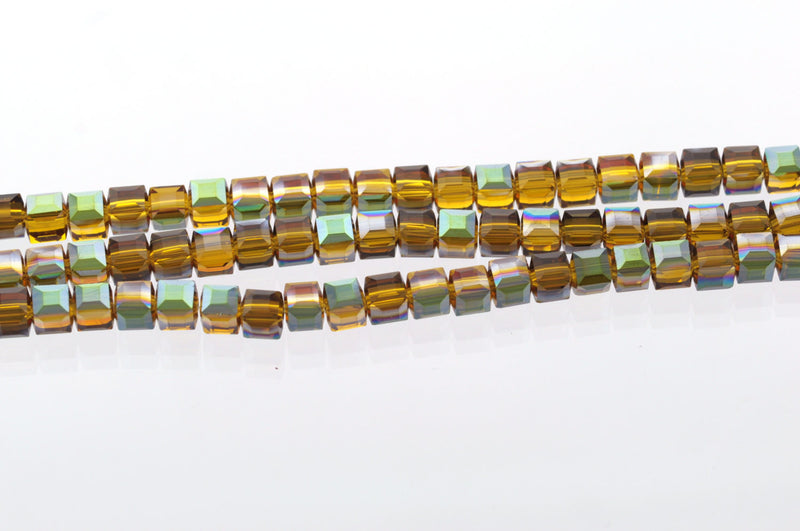 10 Faceted Crystal CUBE Beads, Precision Cut, Metallic TOPAZ, 6mm  bgl0609