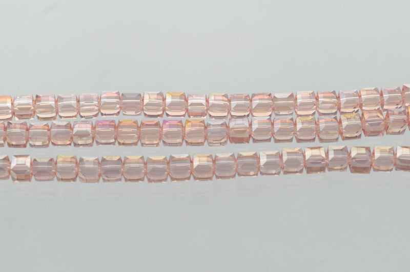 10 Faceted Crystal CUBE Beads, Precision Cut, ROSALINE Pink AB, 6mm  bgl0611