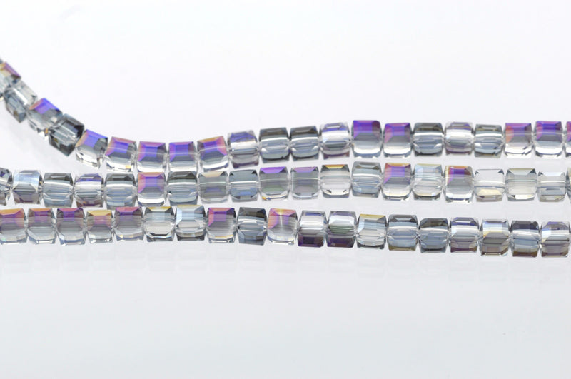 10 Faceted Crystal CUBE Beads, Precision Cut, Metallic MYSTIC PURPLE ab, 6mm  bgl0601
