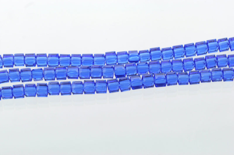10 Faceted Crystal CUBE Beads, Precision Cut, Transparent SAPPHIRE BLUE  6mm  bgl0612