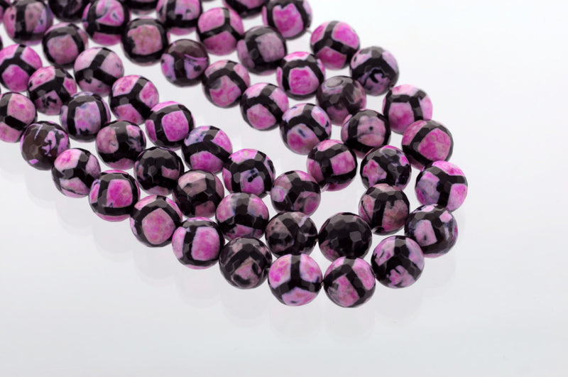 10 Polished Round Faceted PINK and BLACK AGATE  Beads  12mm gag0096