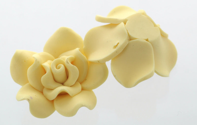 2 Large IVORY CREAM Polymer Clay Rose Beads  pol0027